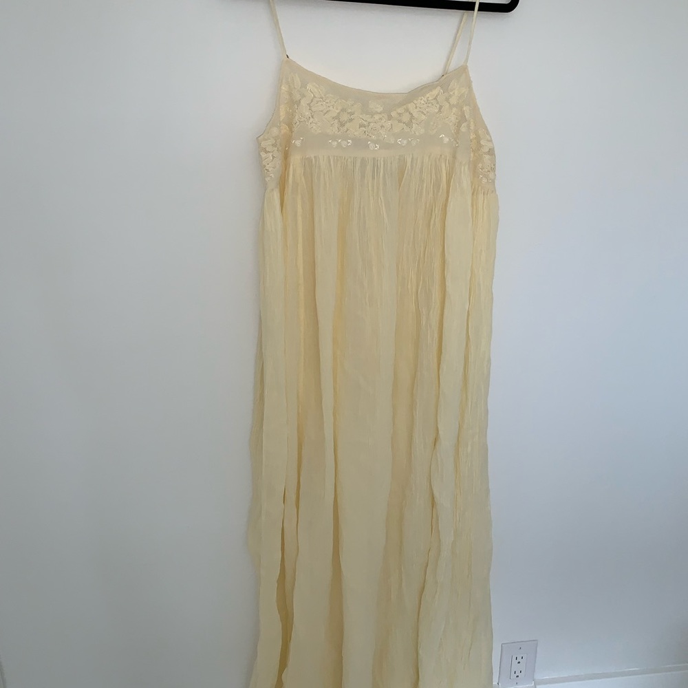 Free People Cream Lace-Trim Maxi Slip Dress